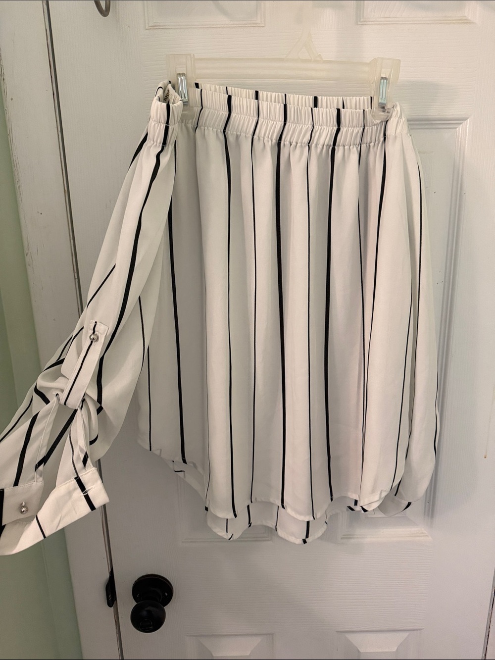 Papaya White Blouse with Black Vertical Stripes